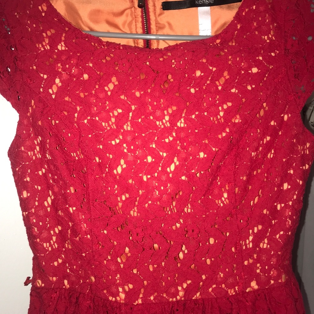 Color block red and orange lace dress